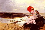 Ernest Ange Duez Au Bord De La Plage Sur Un Rocher painting